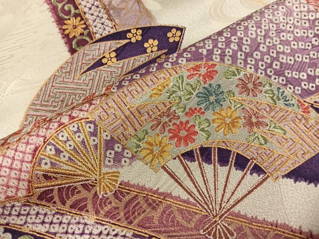 平和屋着物■上質な小紋 扇面花文 金彩 正絹 逸品 BAAV1171mz