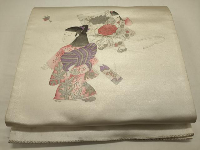 平和屋着物◎太鼓柄袋帯　童子花文　金彩　正絹　逸品　CAAY3236oy