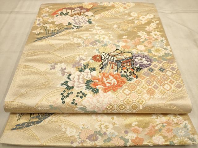 Rakuten - 平和屋着物◎六通柄袋帯　唐織　御所車花文　金糸　正絹　逸品　AABB4065dt