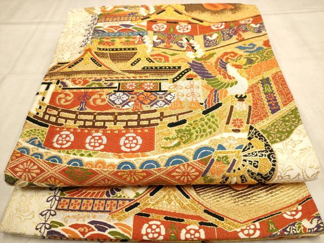 平和屋着物◎六通柄袋帯　唐織　鉾　金銀糸　正絹　逸品　AABB4070dt