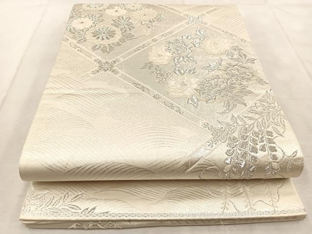 Rakuten - 平和屋着物◎六通柄袋帯 唐織 菱天井花文 美保姿 銀糸 正絹 逸品 BAAU9743yc