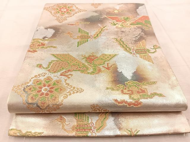 平和屋着物◎六通柄袋帯　花鳥文　金銀糸　引箔　正絹　逸品　BAAU9746yc
