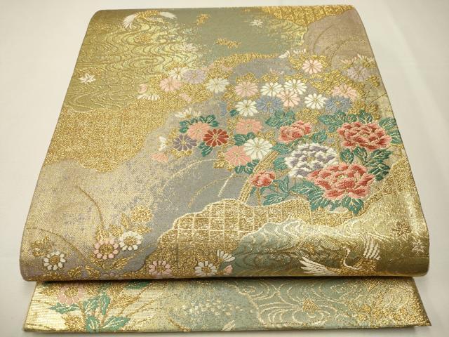 Other - 平和屋着物▼六通柄袋帯　唐織　流水飛鶴花文　金糸　正絹　逸品　CAAX8725dy