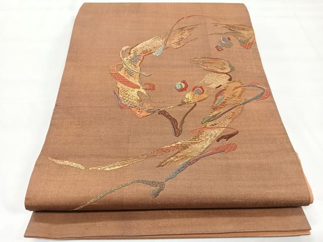 平和屋着物◎太鼓柄袋帯　刺繍　抽象文様　金彩　正絹　逸品　CAAX9864xe