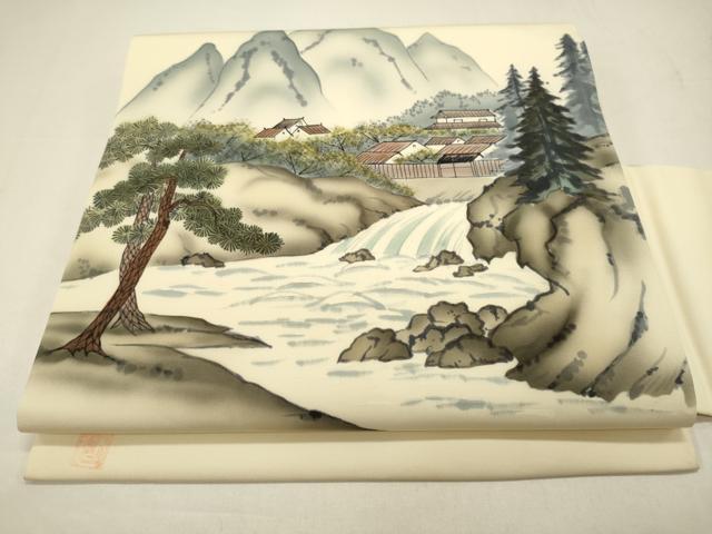 乐天商城 - 平和屋着物◎塩瀬　九寸名古屋帯　作家物　手描き　遠山風景文　正絹　逸品　CAAY3224oy