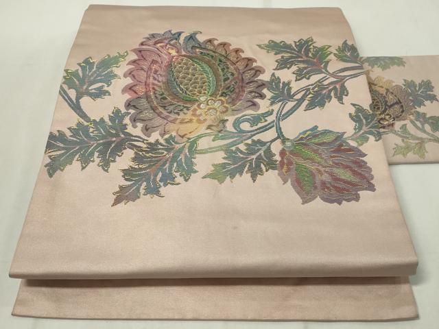 平和屋着物◎九寸名古屋帯　更紗花文　金銀糸　正絹　逸品　CAAZ0112dy