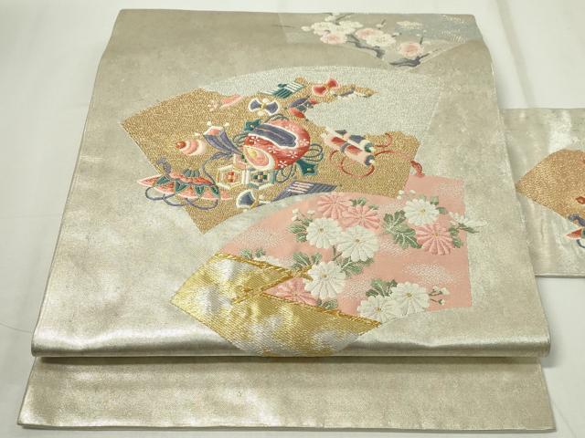 平和屋着物◎九寸名古屋帯 唐織 地紙鼓花文 金銀糸 正絹 逸品 CAAZ0120dy