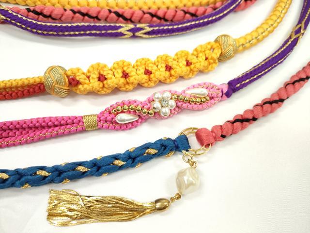平和屋着物▼和装小物　帯締め3本セット　振袖用　飾り付き　パール　花　小田巻き　金糸　逸品　CAAZ61..