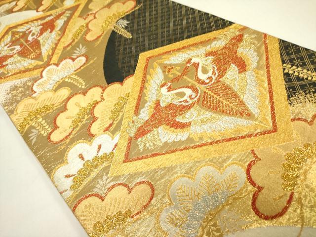 平和屋着物◎六通柄袋帯　唐織　向かい鶴松菱文　金銀糸　正絹　逸品　DAAX1837op