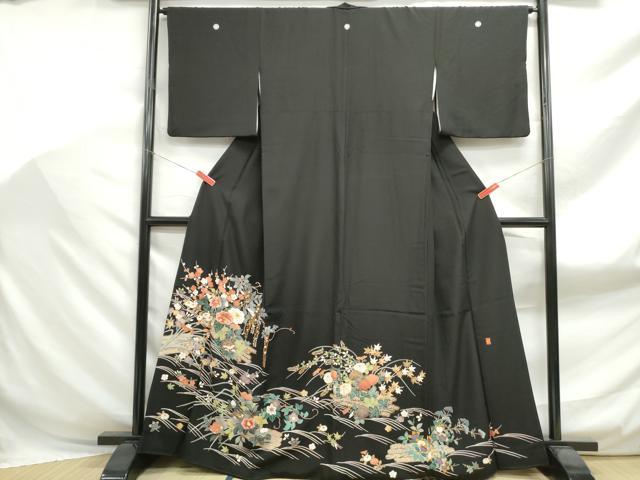 Kimono - 平和屋着物■豪華黒留袖　作家物　刺繍　花筏文　金糸　金彩　洗える着物　DABF9045qa　