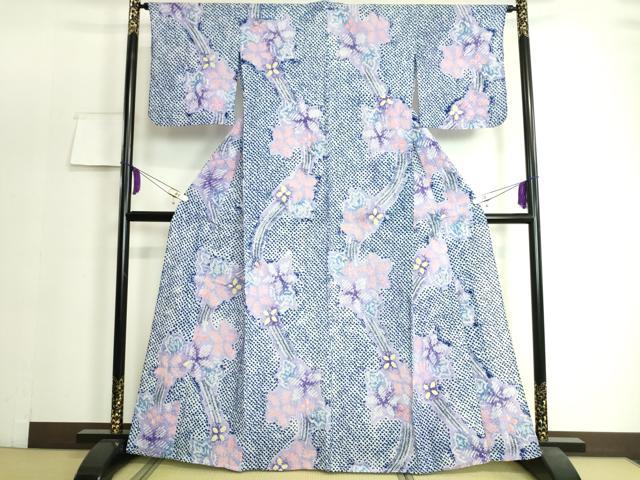 平和屋着物∴極上　夏物　浴衣　有松鳴海絞り　草花文　綿　逸品　DZAA20160kh5