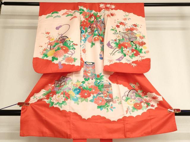 平和屋着物[]七五三　女の子　3歳　祝着　一つ身　花鼓文　金彩　正絹　逸品　AABA1129ja