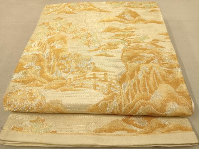 平和屋着物◎六通柄袋帯　風景花文　金銀糸　正絹　逸品　AABB4044dt