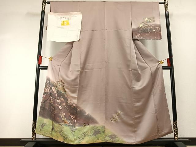 Kimono - 平和屋着物●訪問着　作家物　手描き　珠虹箔　螺鈿　繪夢工房　風景花文　暈し染め　金銀彩　反端付き　正絹　逸品　AABF5979fy