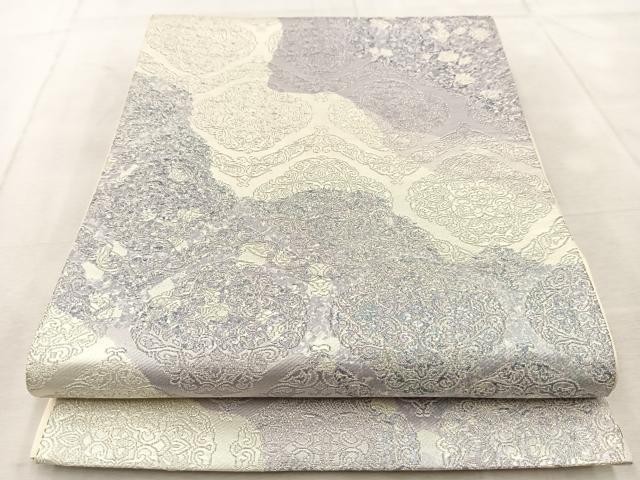 平和屋着物◎六通柄袋帯　道長花文　銀糸　正絹　逸品　BAAU9669yc