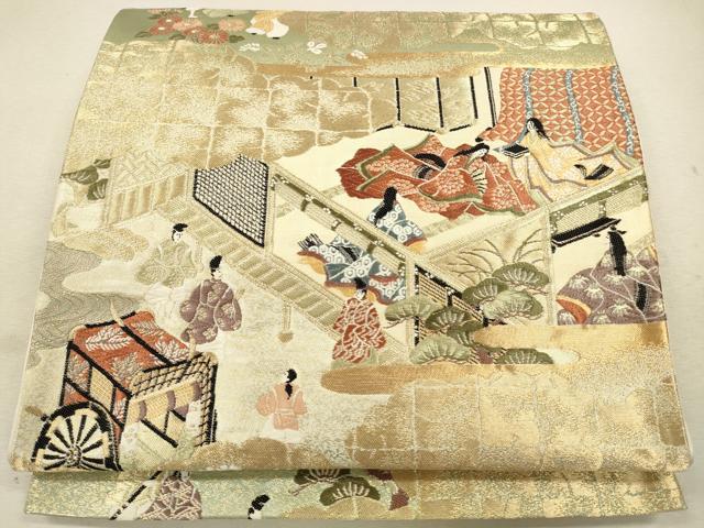 平和屋着物◎六通柄袋帯　唐織　清涼殿風景文　金糸　正絹　逸品　CAAW9317qe
