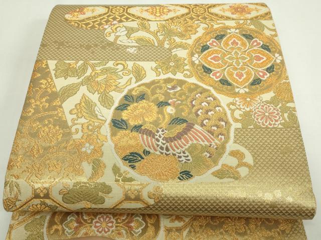 平和屋着物▼六通柄袋帯　鳳凰更紗花文　金糸　正絹　逸品　DAAW9504sf