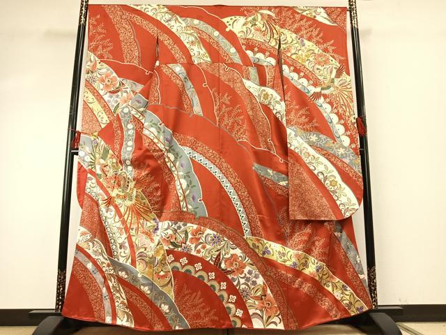 平和屋着物●豪華振袖　駒刺繍　熨斗花鳥文　金彩　正絹　逸品　AABE5807fy