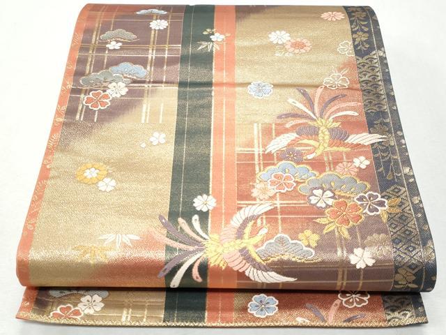 平和屋着物◎六通柄袋帯　唐織　鳳凰花松文　金糸　正絹　逸品　CAAY5993fb