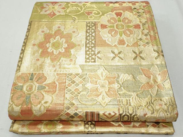 平和屋着物◎佐賀錦　六通柄袋帯　吉祥花文　金糸　正絹　逸品　CAAY7611fb