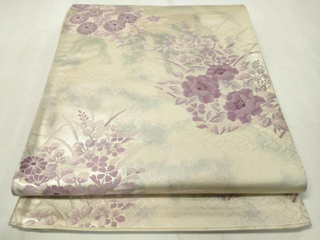 Rakuten - 平和屋着物◎六通柄袋帯 流水草花文 銀糸 正絹 逸品 CAAZ0092dy
