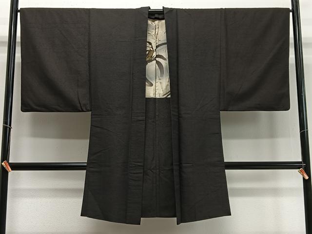 平和屋着物∞男性　長羽織　紬地　赤墨色　正絹　逸品　CABD4534ua