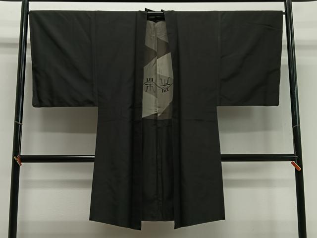 平和屋着物∞男性　長羽織　黒地　正絹　逸品　CABD4538ua