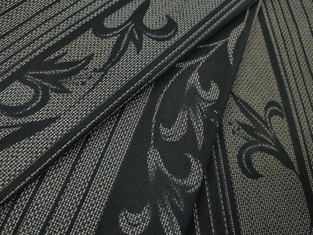Full-Length Under-Kimono - 平和屋着物▽上質な紬　単衣　花蔦草間道　黒地　正絹　逸品　AABG7229ck