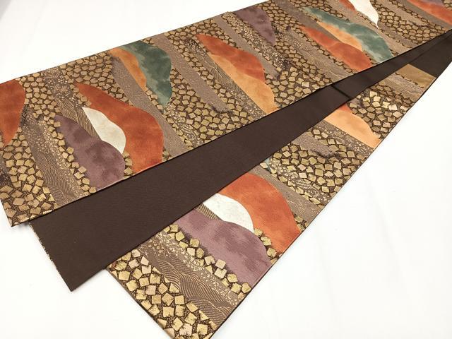 平和屋着物◎六通柄袋帯　唐織　遠山箔散らし　金糸　正絹　逸品　CAAX9792xe