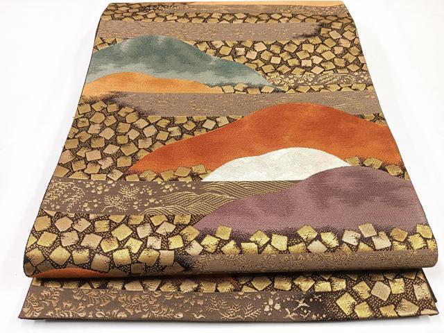 平和屋着物◎六通柄袋帯　唐織　遠山箔散らし　金糸　正絹　逸品　CAAX9792xe