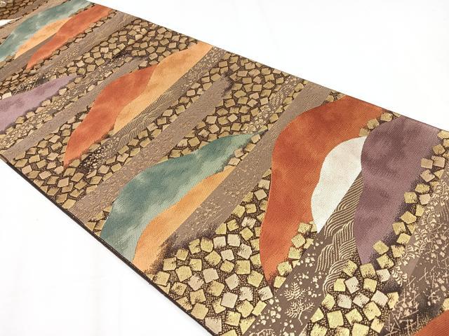 平和屋着物◎六通柄袋帯　唐織　遠山箔散らし　金糸　正絹　逸品　CAAX9792xe