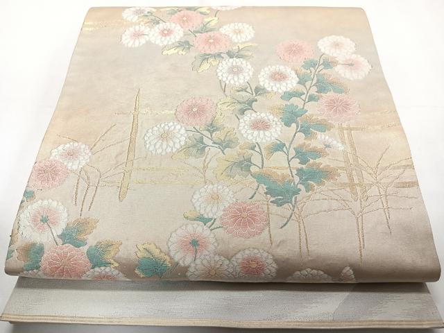 平和屋着物◎六通柄袋帯　流水花文　金糸　正絹　逸品　CAAY3997xi