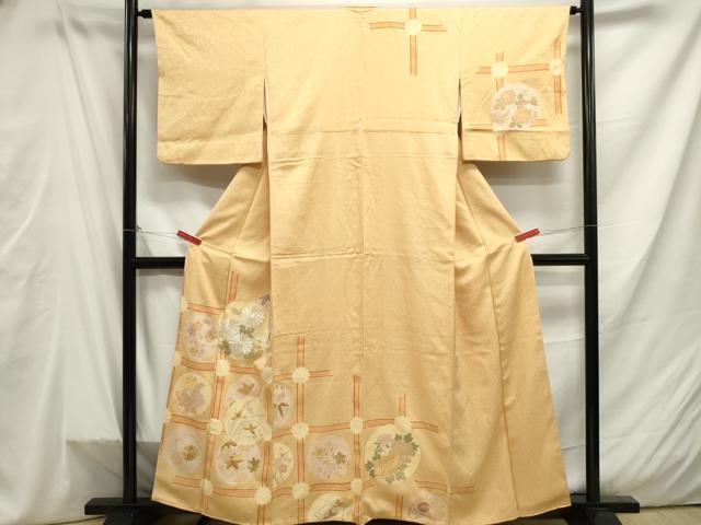 平和屋着物■訪問着　駒刺繍　花丸格子文　正絹　逸品　DAAW6909ob