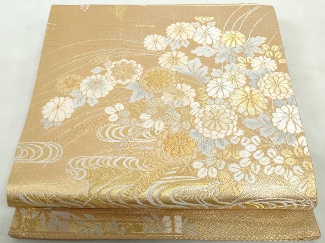 平和屋着物◎六通柄袋帯 流水草花文 金銀糸 正絹 逸品 DABE0557qa