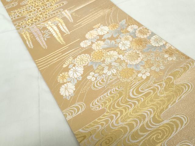 平和屋の平和屋着物◎六通柄袋帯 流水草花文 金銀糸 正絹 逸品 DABE0557qa｜アングル2