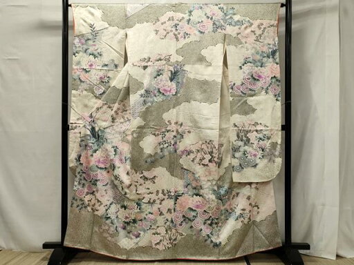 平和屋着物■豪華振袖 駒刺繍 雲取り草花文 銀彩 正絹 逸品 CAAQ9901oy 平和屋着物■豪華振袖 駒刺繍 雲取り草花文 銀彩 正絹 逸品 CAAQ9901oy