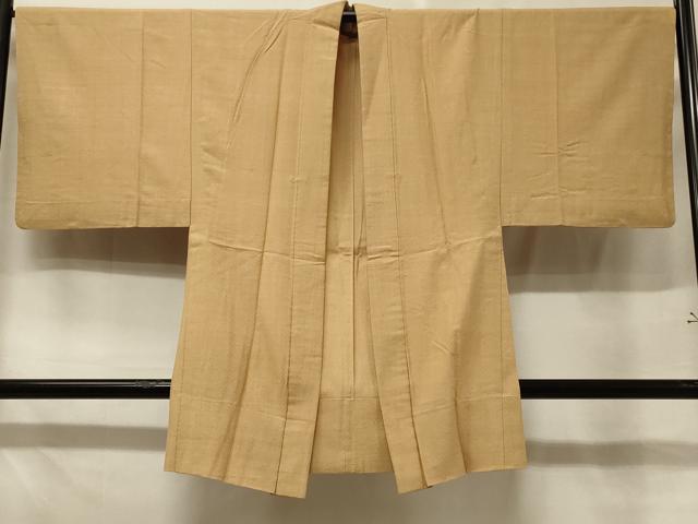 平和屋着物＃男性　長羽織　紬地　単衣　霞文　蜂蜜色　正絹　逸品　CABE5326in