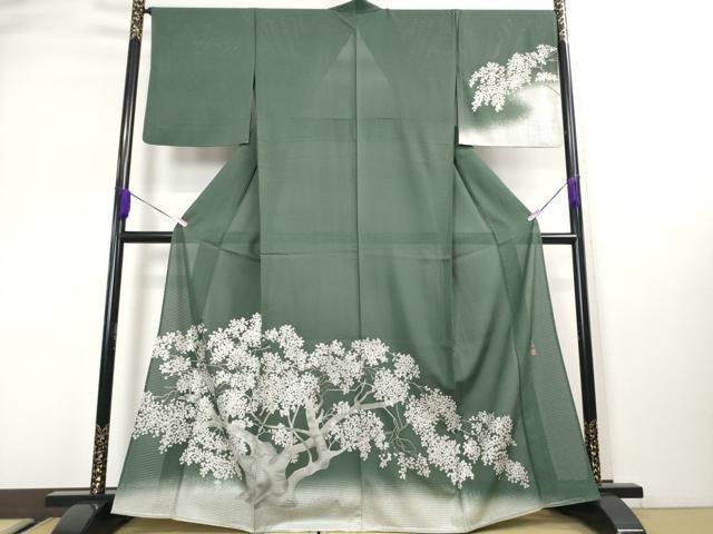 Summer Wear - 平和屋本店■極上　夏物　松尾光琳　訪問着　絽　桜　暈し染め　虫襖色地 　銀彩　五泉　皇室献上絹　反端付き　逸品　DZAA3170kh5
