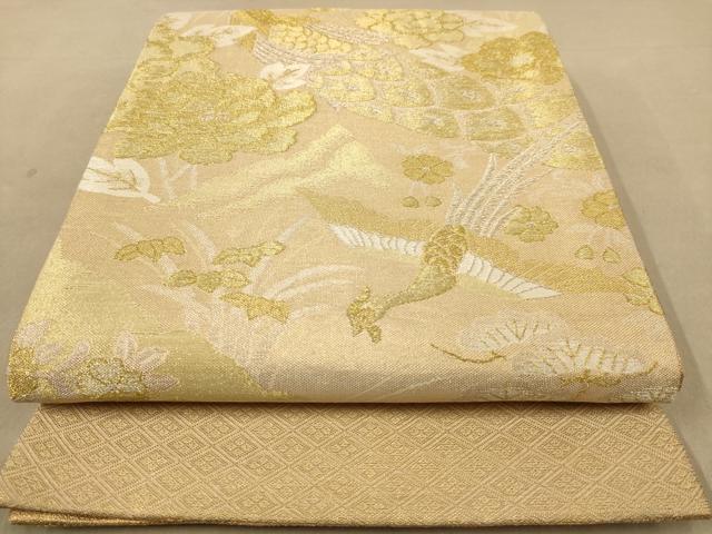 平和屋着物◎佐賀錦　六通柄袋帯　孔雀花文　金銀糸　正絹　逸品　AABB3988dt