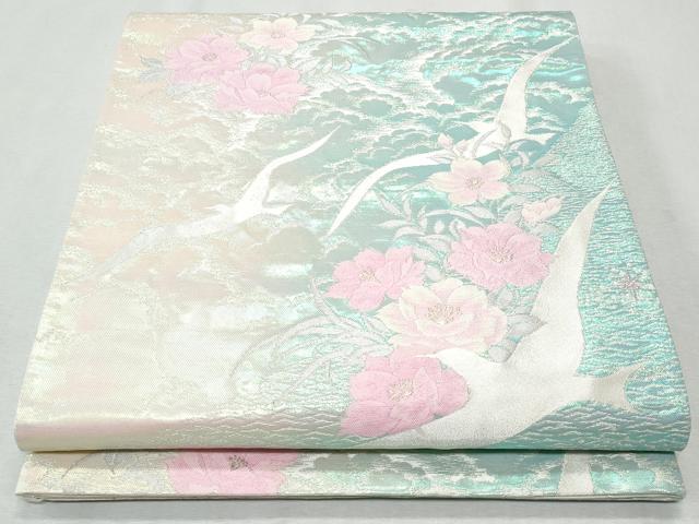 平和屋着物◎六通柄袋帯　飛鶴草花文　金銀糸　正絹　逸品　未使用　CAAY5958fb