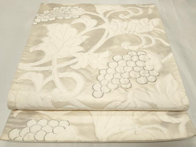 平和屋着物◎六通柄袋帯 葡萄蔦の葉文 銀糸 正絹 逸品 CAAY8815in