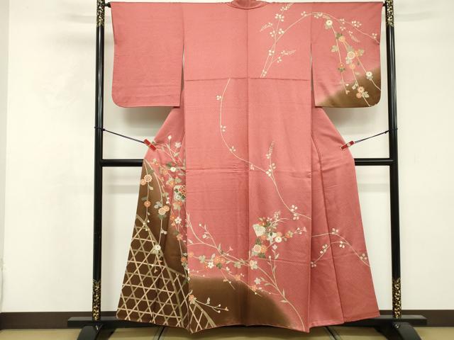 Full-Length Under-Kimono - 平和屋着物■訪問着　枝花文　暈し染め　金彩　正絹　逸品　DABF4317cd