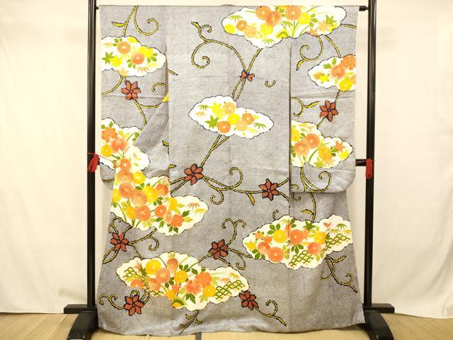 平和屋着物■豪華振袖　駒刺繍　雲取り草花文　暈し染め　金彩　正絹　逸品　AABB7773fw