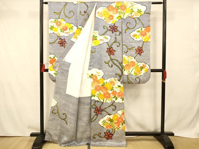 平和屋着物■豪華振袖　駒刺繍　雲取り草花文　暈し染め　金彩　正絹　逸品　AABB7773fw