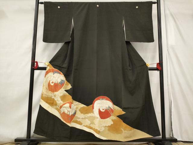 平和屋着物■豪華黒留袖　駒刺繍　飛鶴文　金糸　金彩　正絹　逸品　AABF8944st