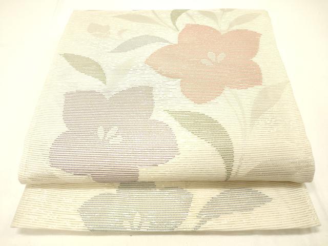 平和屋着物＊夏物　六通柄袋帯　草花文　銀糸　正絹　逸品　DABC8804cm