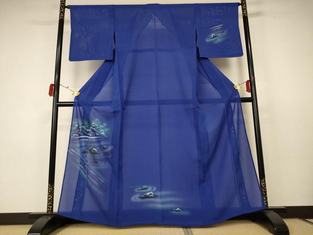 平和屋着物＊夏物　訪問着　絽　手描き　風景文　金彩　洗える着物　AABC3486jd