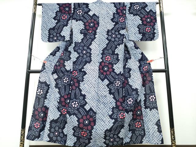 平和屋着物∴夏物　浴衣　有松鳴海絞り　舞花文　綿　逸品　CABB6405ng