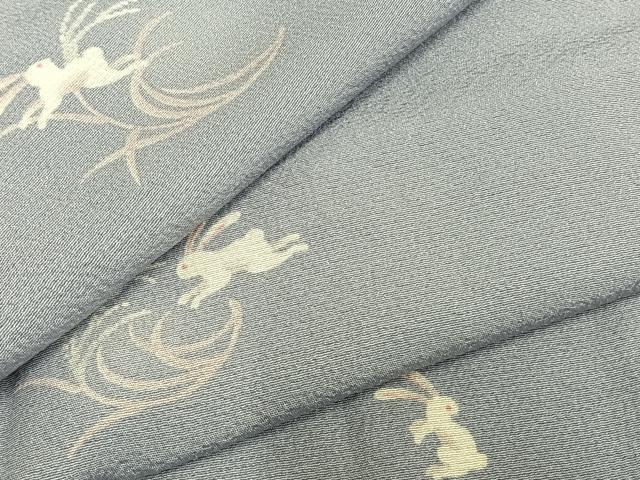 平和屋着物▽上質な小紋　単衣　兎　正絹　逸品　AABC3803fy
