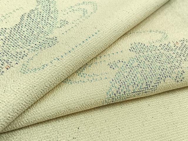 平和屋着物▽本塩沢　単衣　魚　正絹　逸品　AABC7519jh